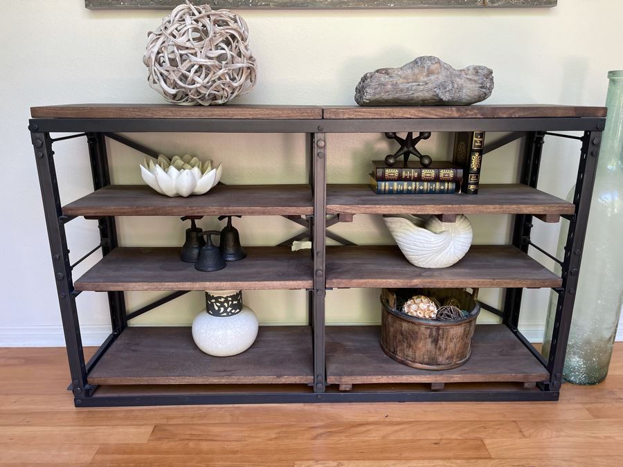 JUST ADDED - Restoration Hardware Wood And Metal Bookshelf 60W X 14D X 36H [Photo 2]
