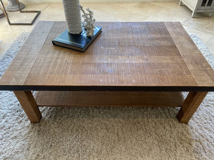 JUST ADDED - Wood And Metal 2-Tier Coffee Table 48W X 30D X 18H [Photo 2]