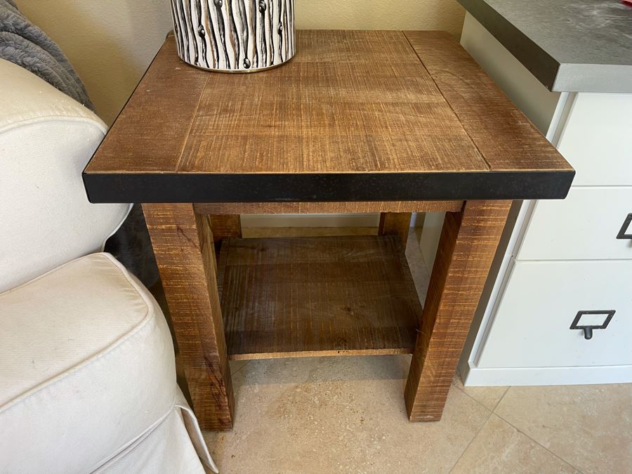 JUST ADDED - Wood And Metal 2-Tier Side Table 22W X 22D X 24H [Photo 1]