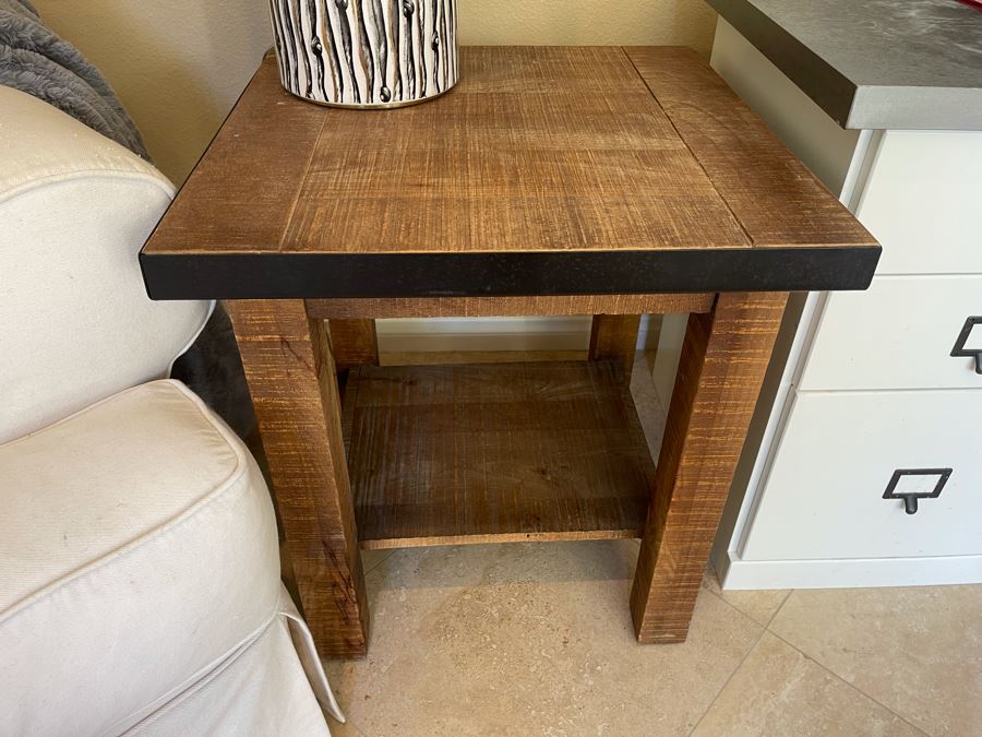 JUST ADDED - Wood And Metal 2-Tier Side Table 22W X 22D X 24H [Photo 2]