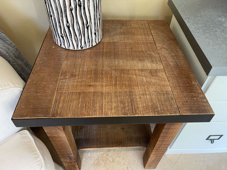 JUST ADDED - Wood And Metal 2-Tier Side Table 22W X 22D X 24H [Photo 3]