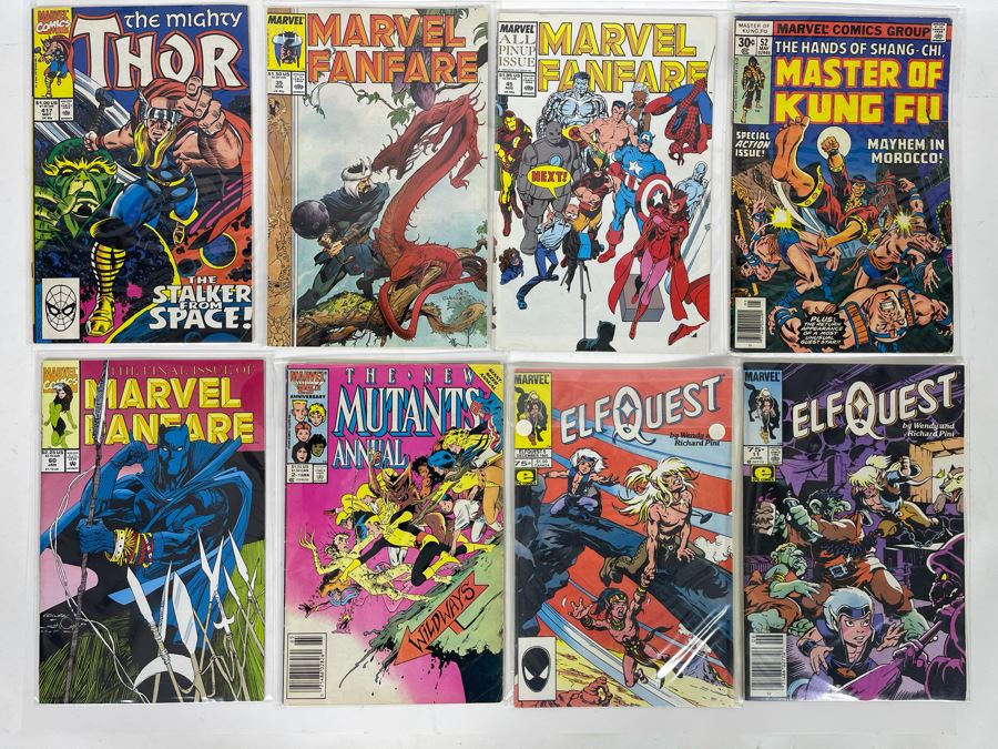 Eight Vintage Marvel Comic Books: Thor, Marvel Fanfare, Master Of Kung Fu, The New Mutants, Elf Quest [Photo 2]