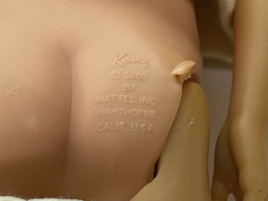Pair Of Early Vintage Barbie Ken Dolls Marked: 1) Ken R C 1960 By Mattel Inc Hawthorne Calif USA And 2) Ken TM Pats Pend C MCMLX By Mattel Inc [Photo 12]
