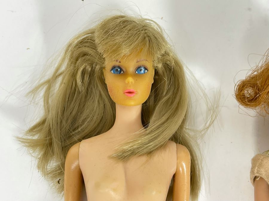 Collection Of Six Early Mattel Barbie Dolls: Marked (4) C 1966 Mattel Inc US Patented US Pat Pend Made In Japan And (2) Midge C 1962 Barbie C 1958 By Mattel Inc Patented [Photo 4]