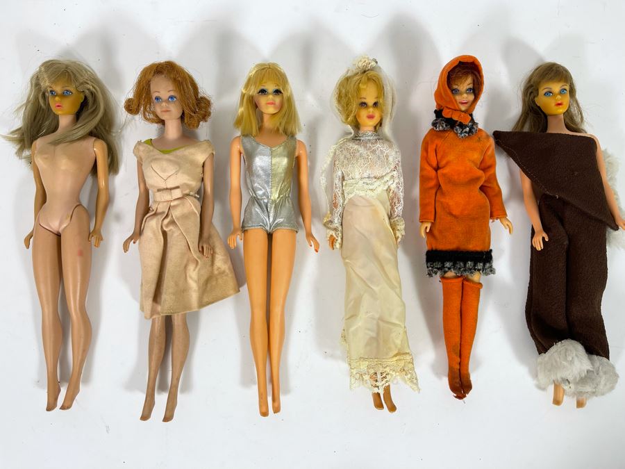 Collection Of Six Early Mattel Barbie Dolls Marked (4) C 1966 Mattel Inc US Patented US Pat