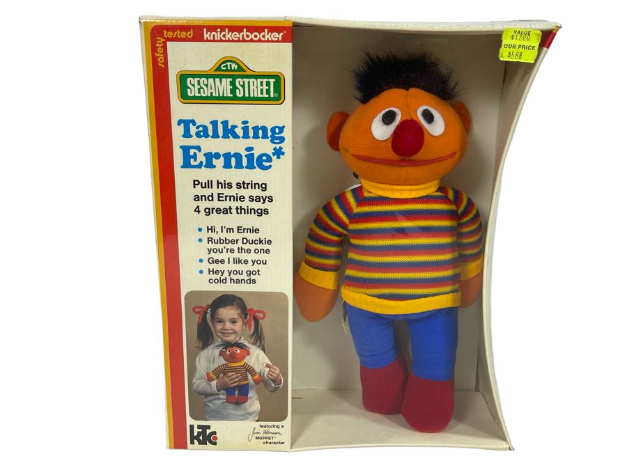 Knickerbocker Sesame Street Talking Ernie Dolls New In Box Featuring A Jim Henson Muppet Character [Photo 1]