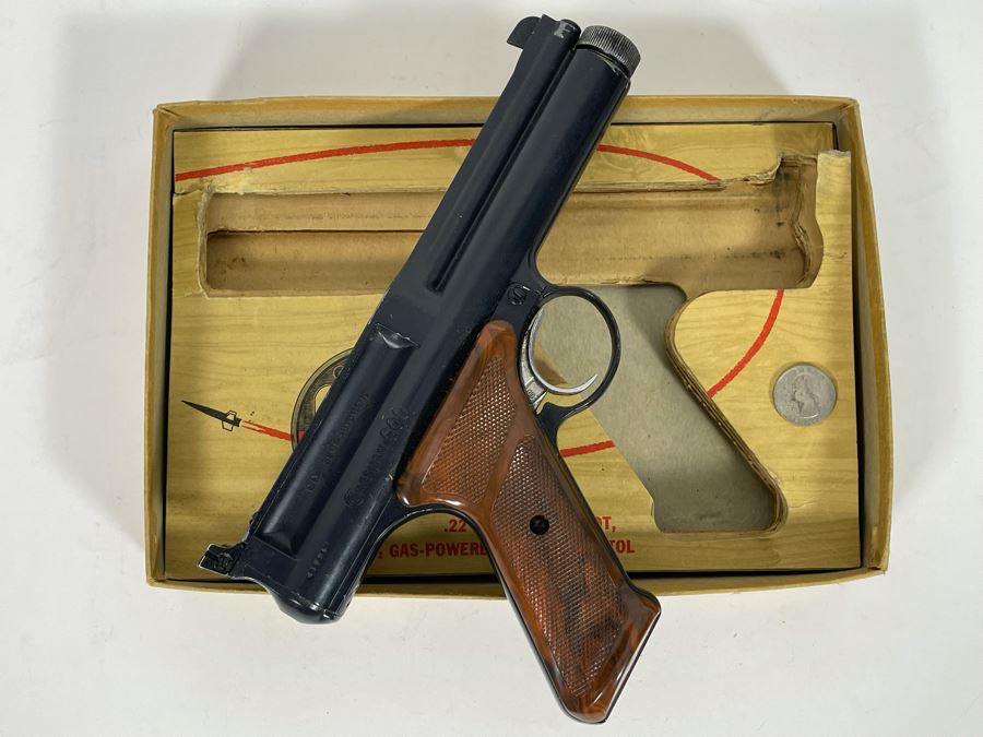 Collectible Vintage Crosman 600 Semi-Automatic .22 Caliber 10-Shot CO2 Gas-Powered Pellgun Pistol BB Gun With Original Box 11 X 7.5 [Photo 9]