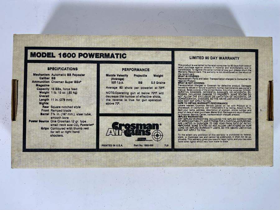 Collectible Vintage Crosman Air Guns Automatic BB Pistol Model 1600 Powermatic With Original Box [Photo 11]