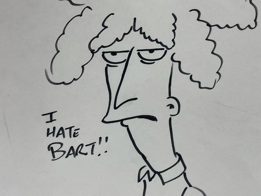 JUST ADDED - Original David Silverman Simpson’s Sketch On Paper Titled “I Hate Bart!!” 8.5 X 11 [Photo 4]