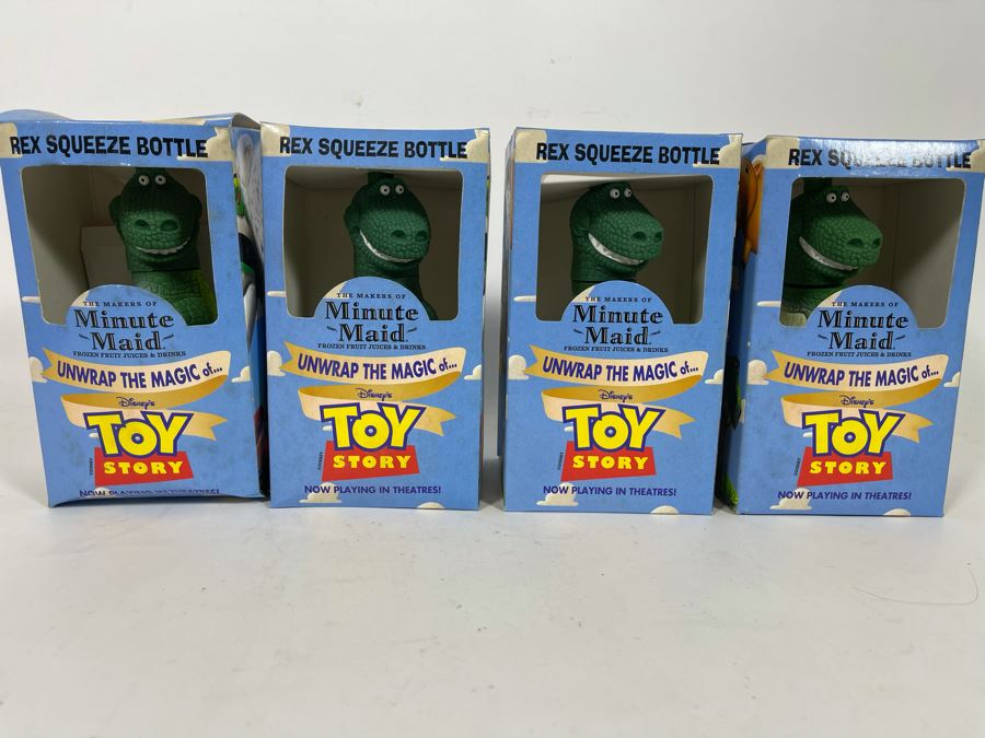 JUST ADDED - Set Of Four Vintage REX Squeeze Bottles Promoting Disney’s Original Toy Story Movie Joint Minute Maid Promotion With Original Boxes [Photo 3]
