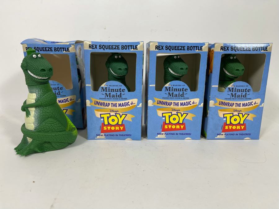 JUST ADDED - Set Of Four Vintage REX Squeeze Bottles Promoting Disney’s Original Toy Story Movie Joint Minute Maid Promotion With Original Boxes [Photo 2]