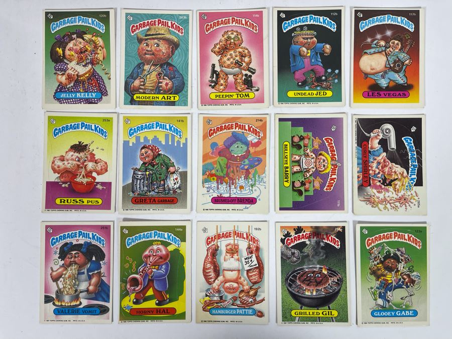 JUST ADDED - Set Of Twelve Original Eighties Pop Culture Garbage Pail Kids Stickers Cards