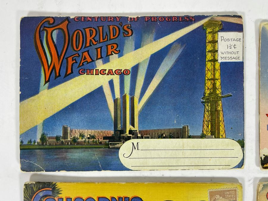 JUST ADDED - Four Vintage Souvenir Accordion Double-Sided Foldout Postcards: Chicago World’s Fair, Yellowstone National Park, California Desert Scenes And California Highways [Photo 3]