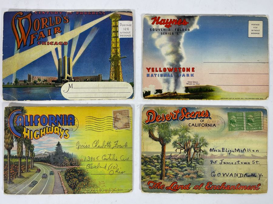 JUST ADDED - Four Vintage Souvenir Accordion Double-Sided Foldout Postcards: Chicago World’s Fair, Yellowstone National Park, California Desert Scenes And California Highways [Photo 2]