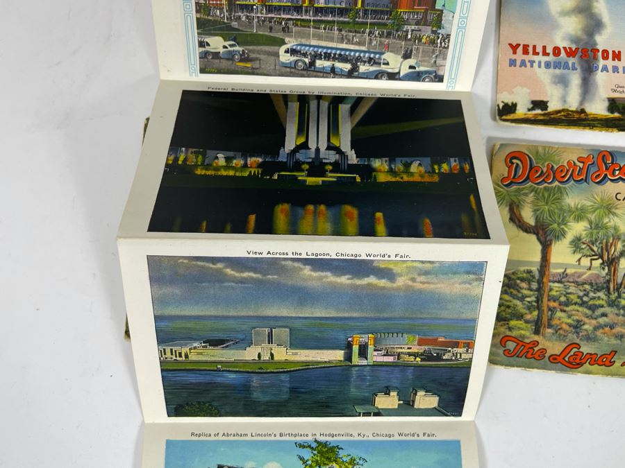 JUST ADDED - Four Vintage Souvenir Accordion Double-Sided Foldout Postcards: Chicago World’s Fair, Yellowstone National Park, California Desert Scenes And California Highways [Photo 7]