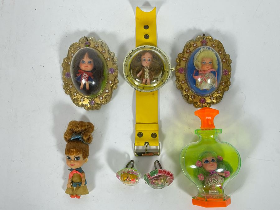 Collection Of Vintage 1960s Mattel Liddle Kiddles Dolls Toys And MEGO Watch - See Photos (One Of Lockets Has Broken Clasp) [Photo 5]
