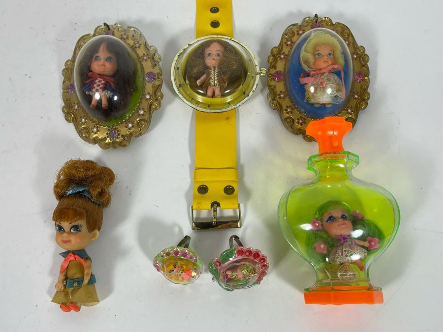 Collection Of Vintage 1960s Mattel Liddle Kiddles Dolls Toys And MEGO Watch - See Photos (One Of Lockets Has Broken Clasp) [Photo 3]