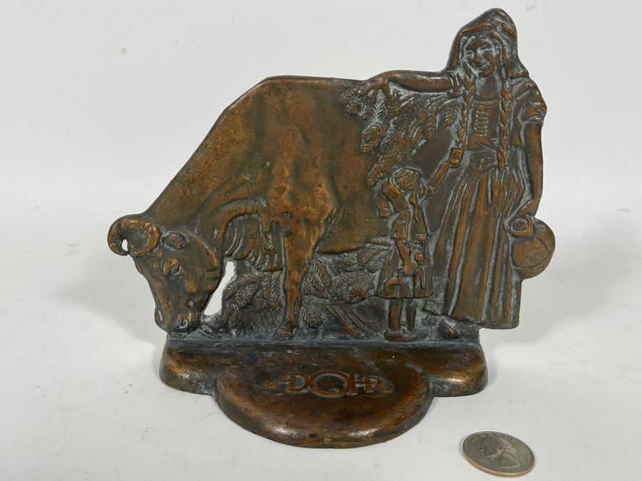 Vintage Copper Adohr Milk Advertising Bookend From Los Angeles 7W X 6H [Photo 2]