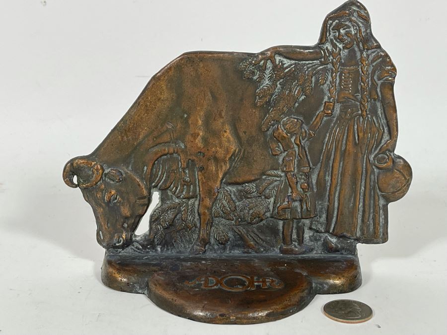 Vintage Copper Adohr Milk Advertising Bookend From Los Angeles 7W X 6H [Photo 5]