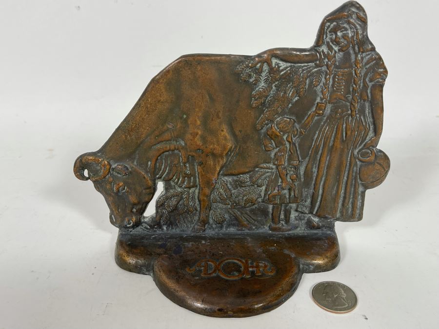 Vintage Copper Adohr Milk Advertising Bookend From Los Angeles 7W X 6H [Photo 3]