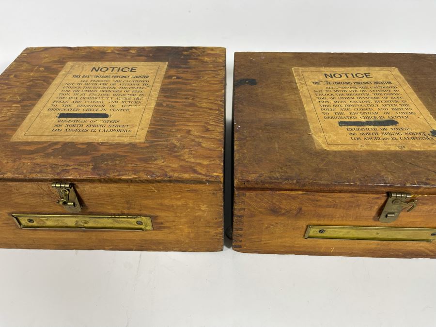 Three Wooden Los Angeles Registrar Of Voters Voting Ballot Boxes 13W X 11.5D X 5.5H [Photo 14]