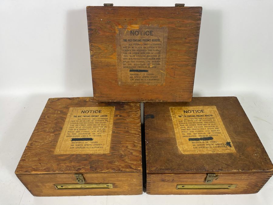 Three Wooden Los Angeles Registrar Of Voters Voting Ballot Boxes 13W X 11.5D X 5.5H [Photo 2]