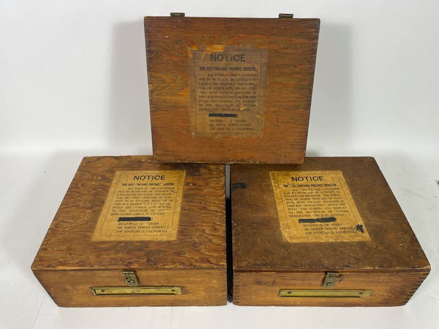 Three Wooden Los Angeles Registrar Of Voters Voting Ballot Boxes 13W X 11.5D X 5.5H [Photo 3]