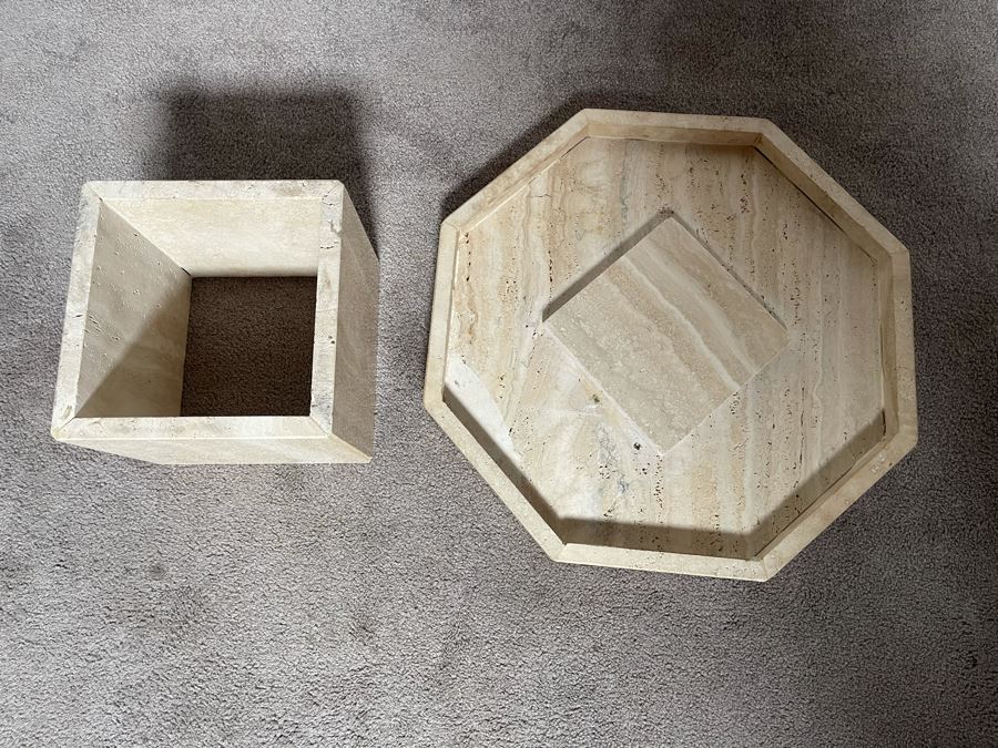 Small 2-Piece Travertine Marble Side Table 20.5W X 9H [Photo 9]