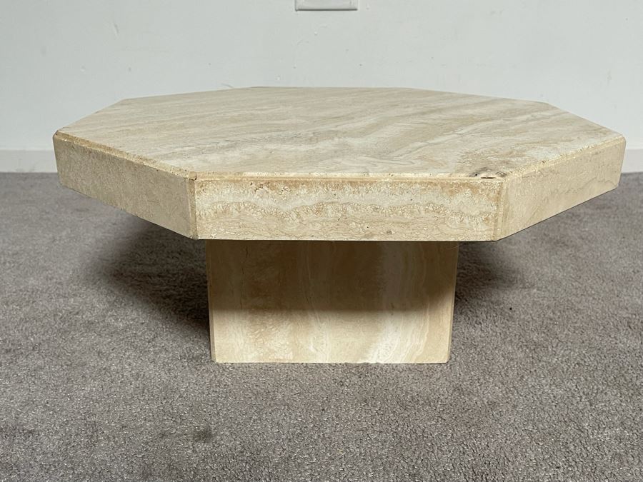 Small 2-Piece Travertine Marble Side Table 20.5W X 9H [Photo 2]
