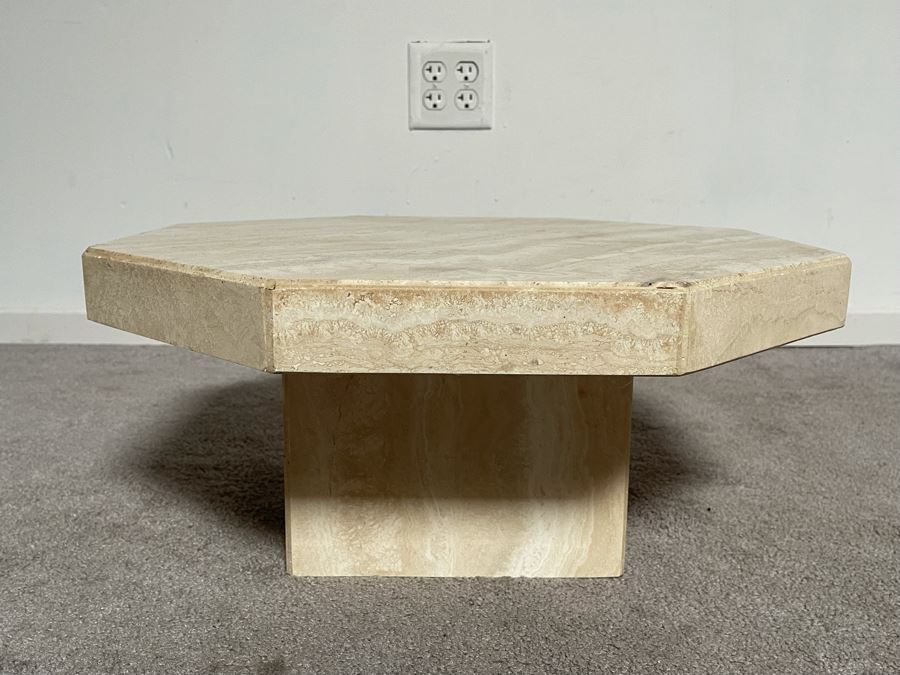 Small 2-Piece Travertine Marble Side Table 20.5W X 9H [Photo 3]