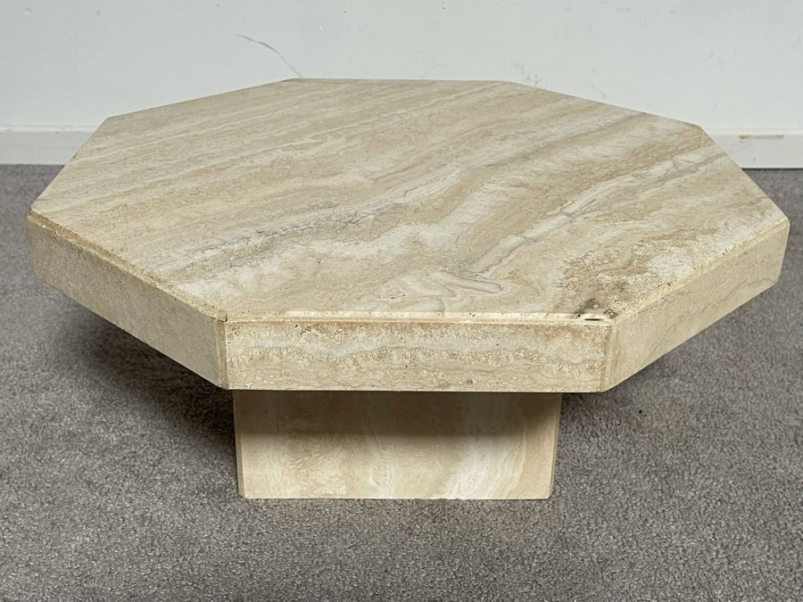 Small 2-Piece Travertine Marble Side Table 20.5W X 9H [Photo 4]