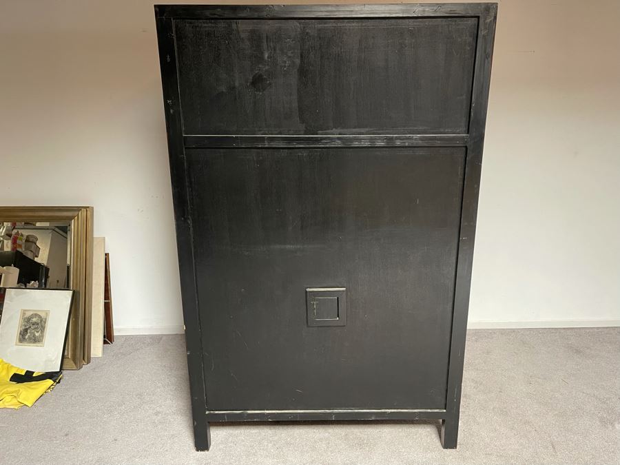 Contemporary Chinese Red Wooden Cabinet With Pocket Doors 45W X 25D X 71H [Photo 8]