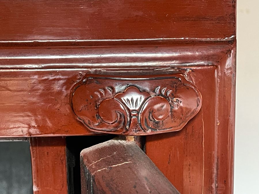 Contemporary Chinese Red Wooden Cabinet With Pocket Doors 45W X 25D X 71H [Photo 6]