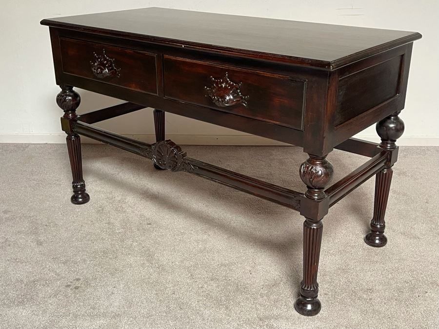 Antique Refurbished Hallway Entry Table With Two Drawers 48W X 23D X 30H [Photo 9]