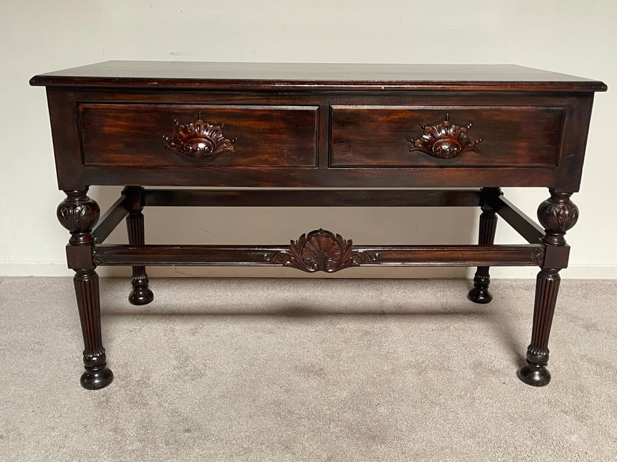 Antique Refurbished Hallway Entry Table With Two Drawers 48W X 23D X 30H [Photo 4]