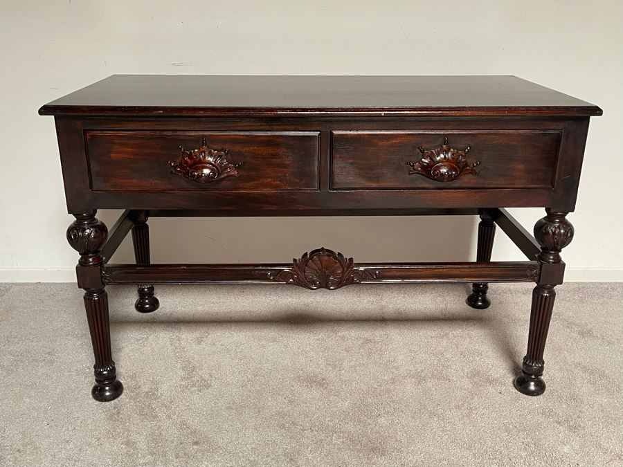 Antique Refurbished Hallway Entry Table With Two Drawers 48W X 23D X 30H [Photo 2]