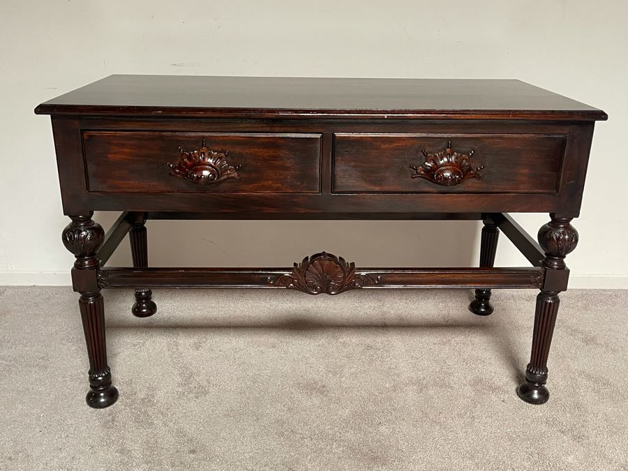 Antique Refurbished Hallway Entry Table With Two Drawers 48W X 23D X 30H [Photo 3]