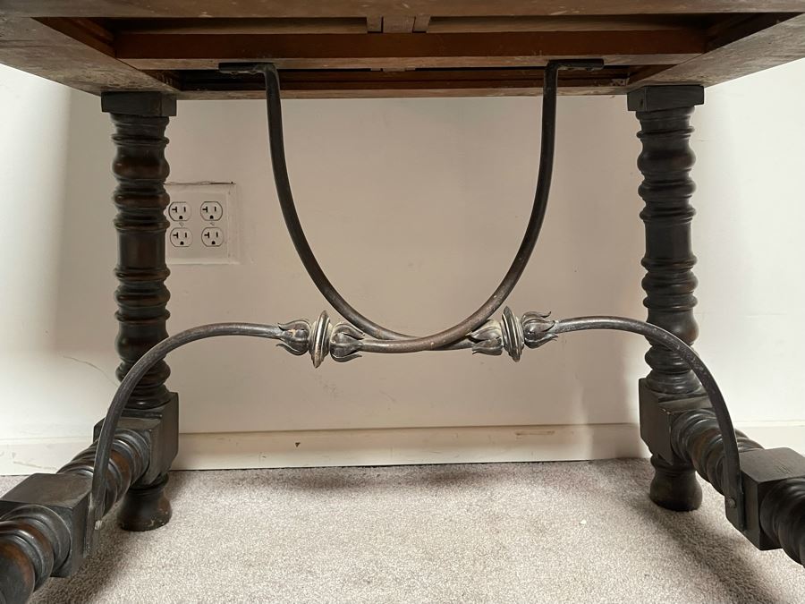 Vintage Carved Wooden Side Table With Drawer By Angelus Furniture Mfg Co Los Angeles 36W X 24D X 29.5H [Photo 10]