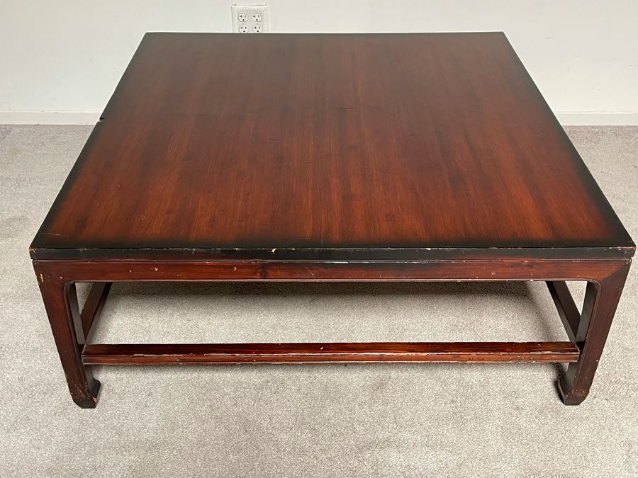 Vintage Chinese Square Coffee Table With Bamboo Top 43W X 17.5H [Photo 5]
