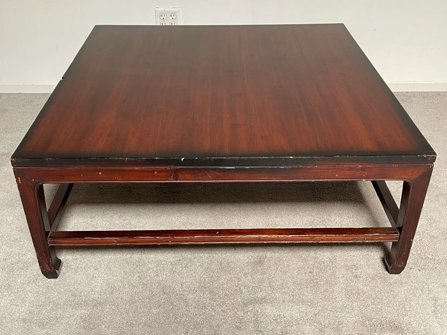 Vintage Chinese Square Coffee Table With Bamboo Top 43W X 17.5H [Photo 2]