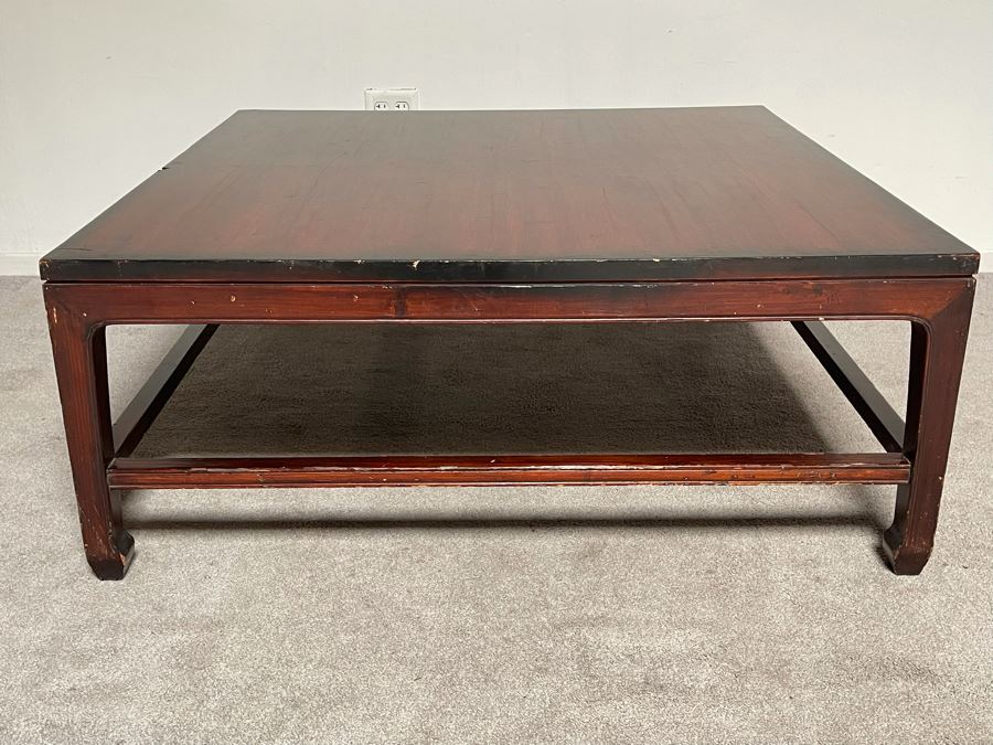 Vintage Chinese Square Coffee Table With Bamboo Top 43W X 17.5H [Photo 3]