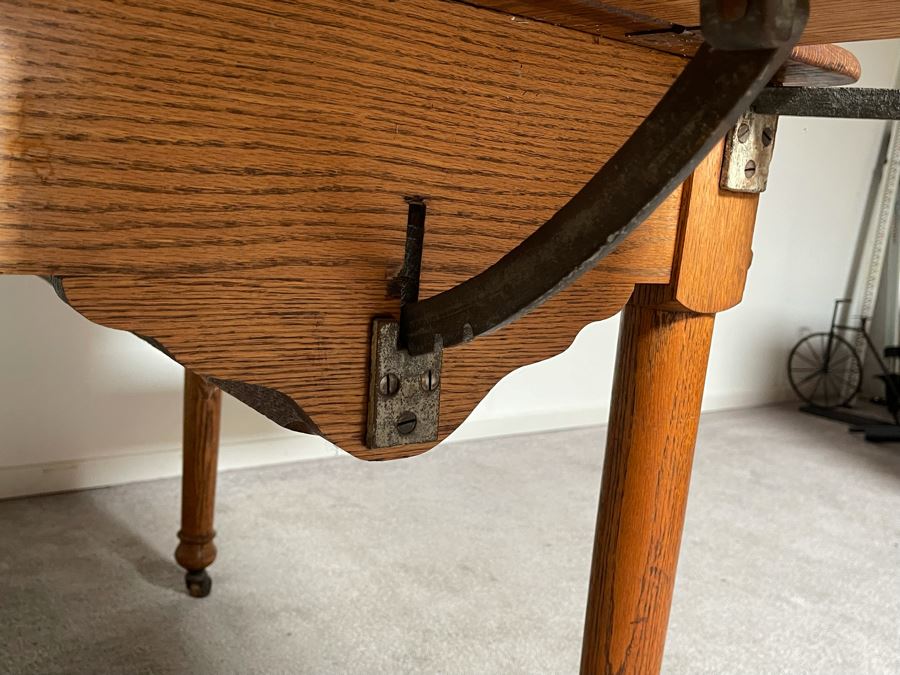 Antique Oak Doctors Medical Examiners Table Adjustable With Pair Of Metal Stirrups And Casters 41W X 24D X 29.5H [Photo 10]