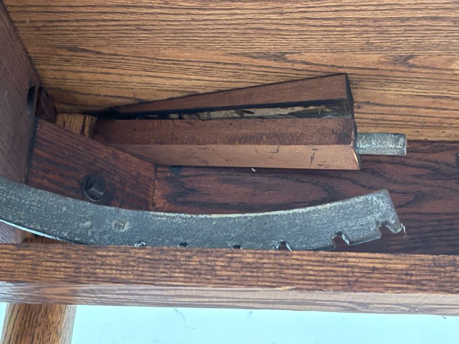 Antique Oak Doctors Medical Examiners Table Adjustable With Pair Of Metal Stirrups And Casters 41W X 24D X 29.5H [Photo 16]