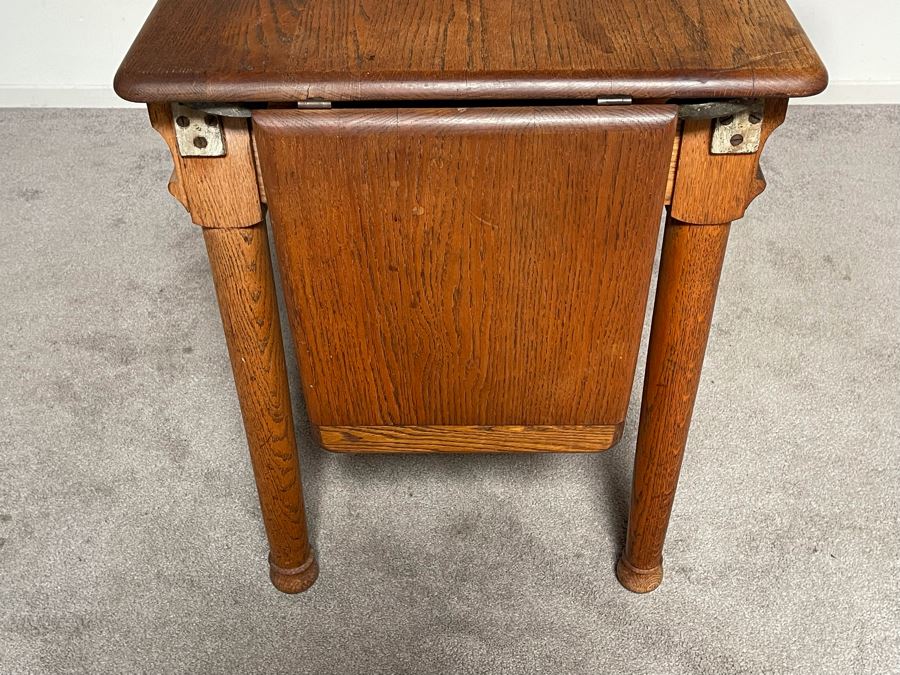 Antique Oak Doctors Medical Examiners Table Adjustable With Pair Of Metal Stirrups And Casters 41W X 24D X 29.5H [Photo 12]