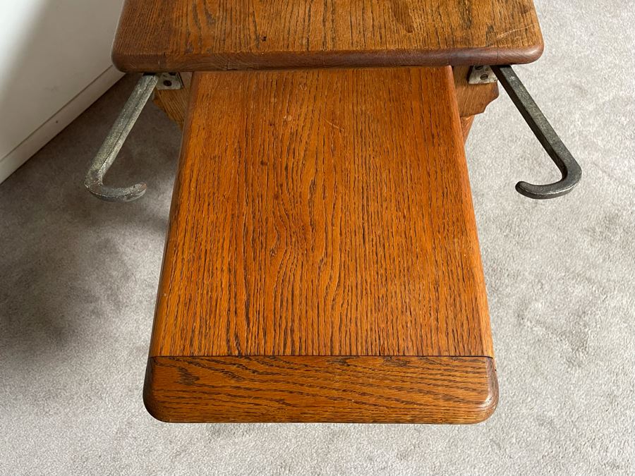 Antique Oak Doctors Medical Examiners Table Adjustable With Pair Of Metal Stirrups And Casters 41W X 24D X 29.5H [Photo 7]