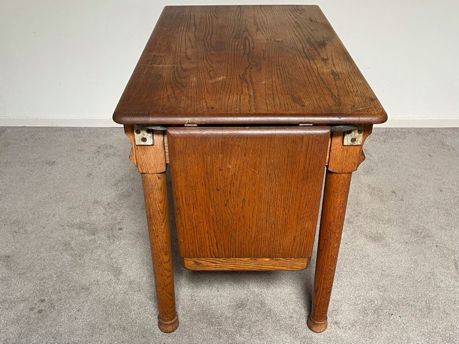 Antique Oak Doctors Medical Examiners Table Adjustable With Pair Of Metal Stirrups And Casters 41W X 24D X 29.5H [Photo 13]