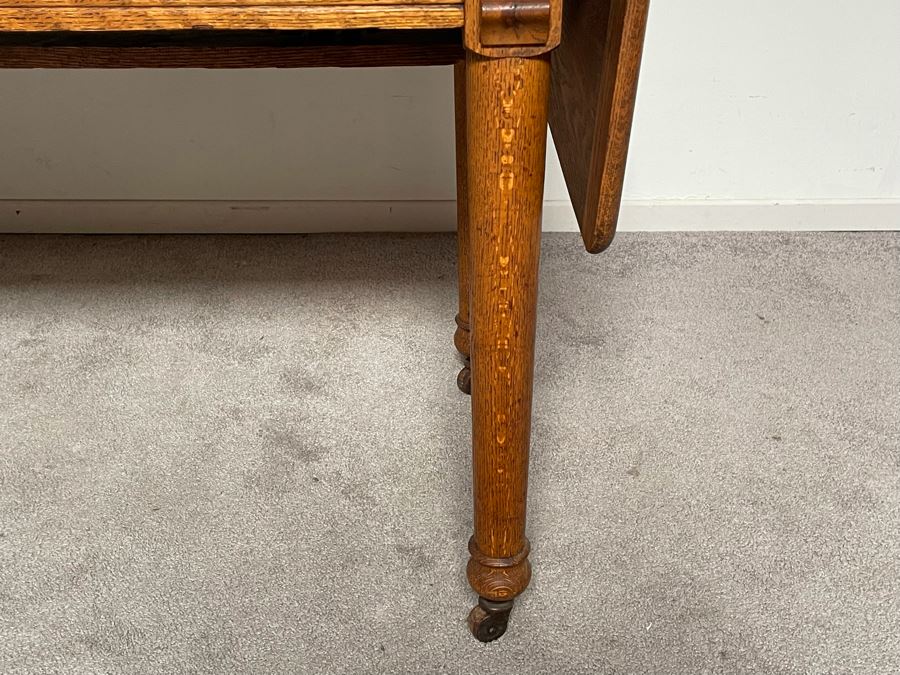 Antique Oak Doctors Medical Examiners Table Adjustable With Pair Of Metal Stirrups And Casters 41W X 24D X 29.5H [Photo 15]