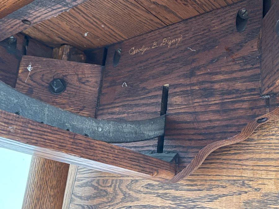 Antique Oak Doctors Medical Examiners Table Adjustable With Pair Of Metal Stirrups And Casters 41W X 24D X 29.5H [Photo 17]