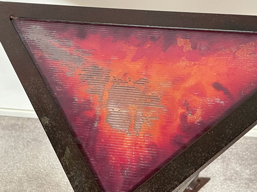 Impressive Metal Sculptural Stand With Art Glass Top Signed By Artist Karen Dugan 20W X 12D X 32H [Photo 8]
