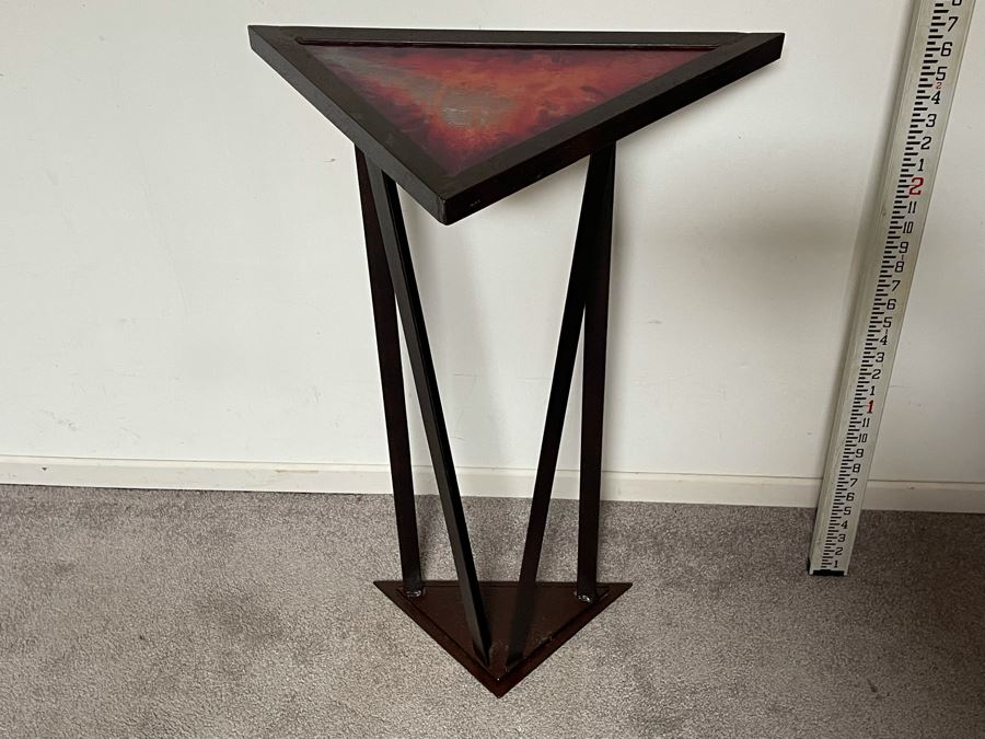 Impressive Metal Sculptural Stand With Art Glass Top Signed By Artist Karen Dugan 20W X 12D X 32H [Photo 6]
